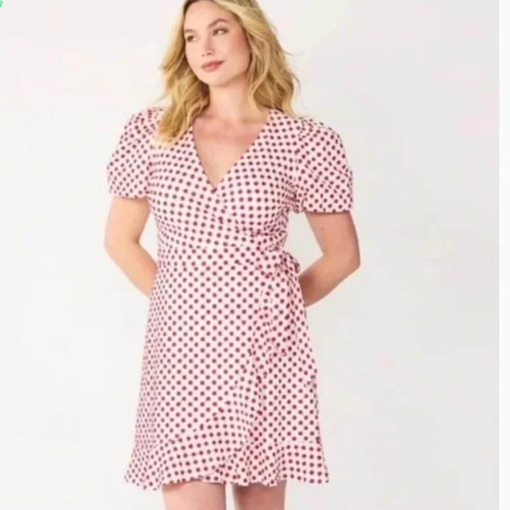 Draper James RSVP White Red Floral Embroidery Puff Sleeve Wrap Dress